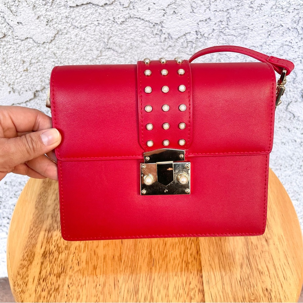 Red Pearl Adorned Mini Crossbody Bag